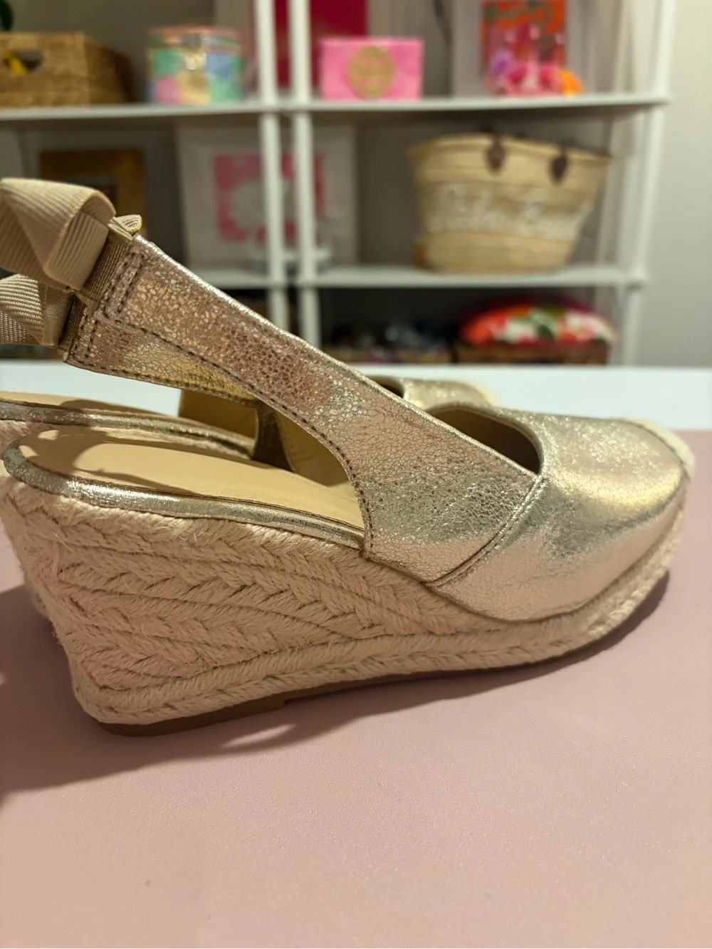 Womens Champagne Gold Espadrille Wedge Slingback EU 38